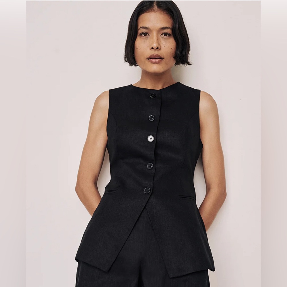 Alessia Black Linen Vest. Size 10 is sold out on the site.